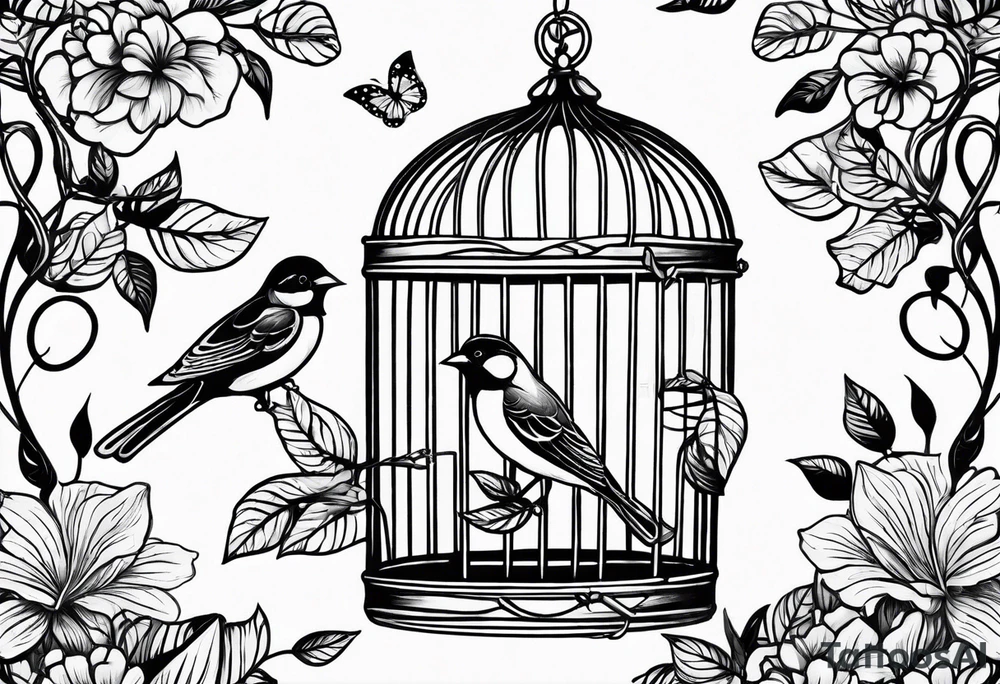 bird cage with foliage on top tattoo idea