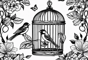 bird cage with foliage on top tattoo idea