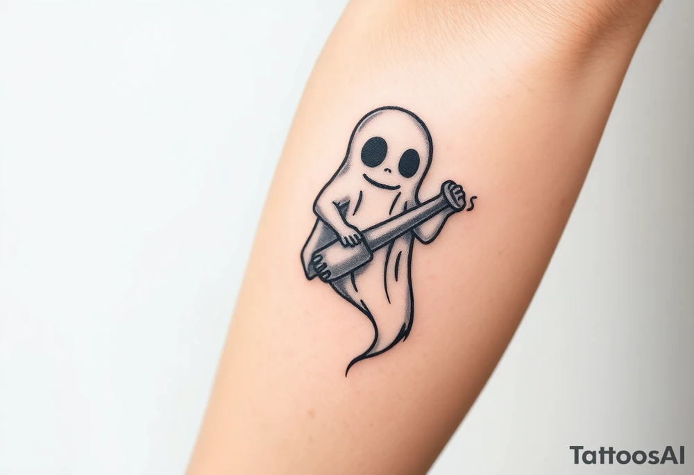 Cute ghost smoking a bong tattoo idea