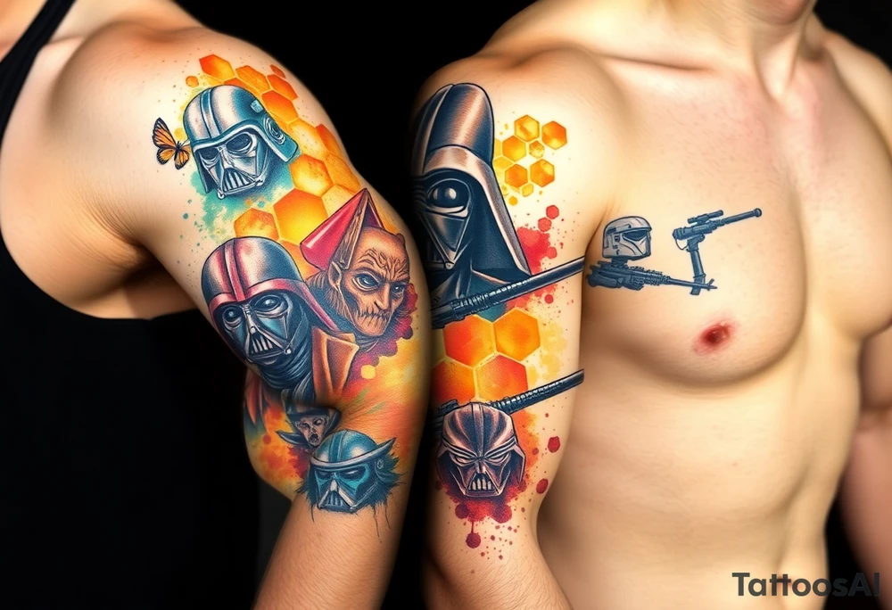 Honey combs with starwars characters tattoo idea