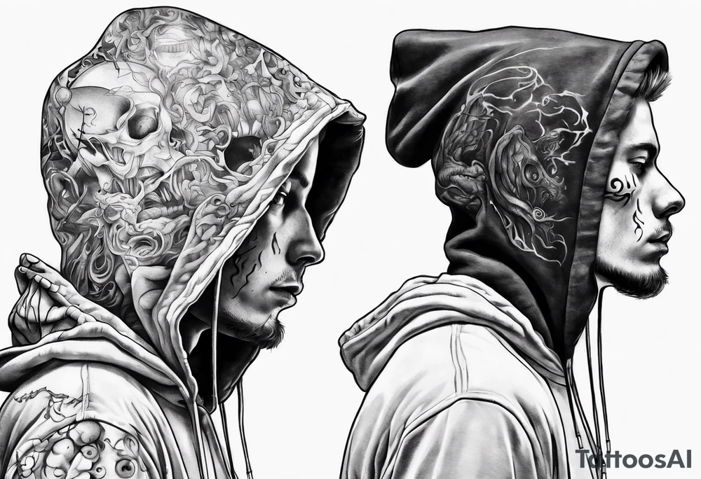 The full side view of a person in a hoodie. tattoo idea