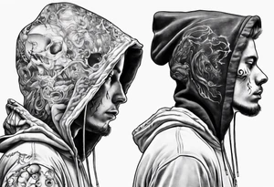 The full side view of a person in a hoodie. tattoo idea