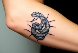Snake wrapped in web tattoo idea