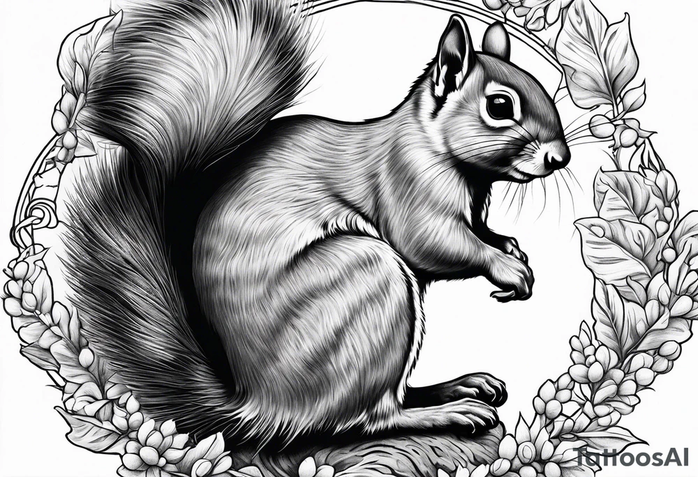 Angel squirrel carrying acorn tattoo idea