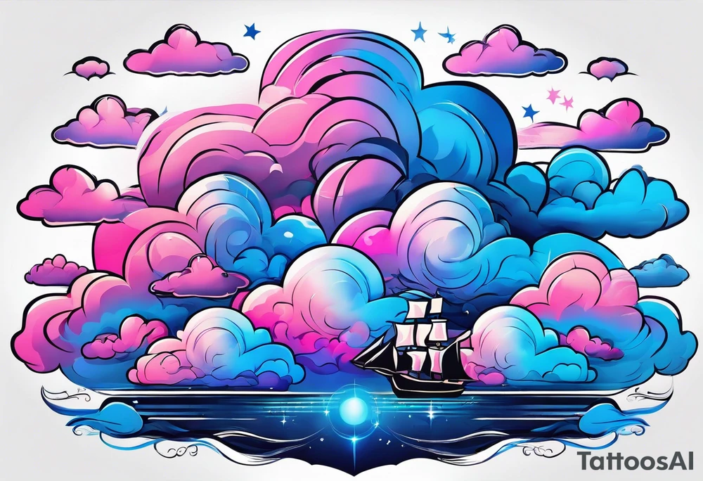 Blue and Pink Clouds tattoo idea