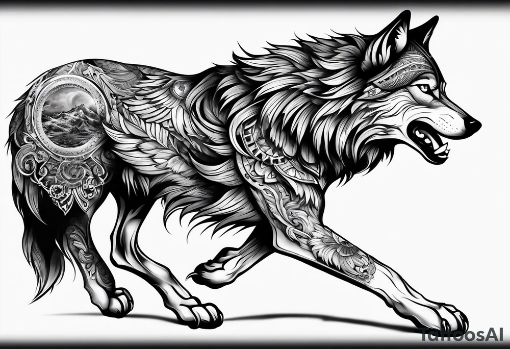 wolf arm sleeve tattoo idea