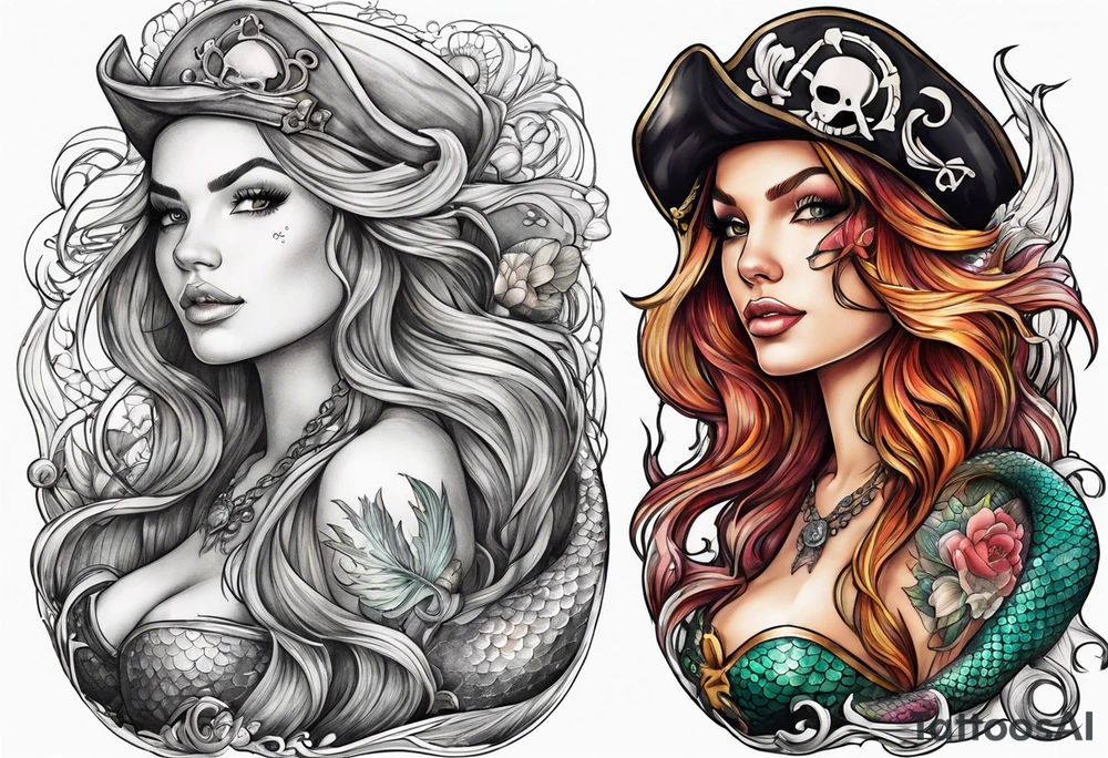 mermaid and pirate tattoo idea