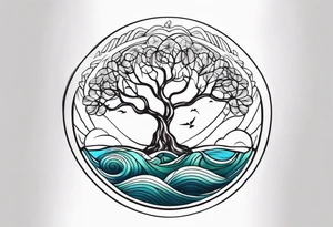calm sea and tree of life tattoo idea