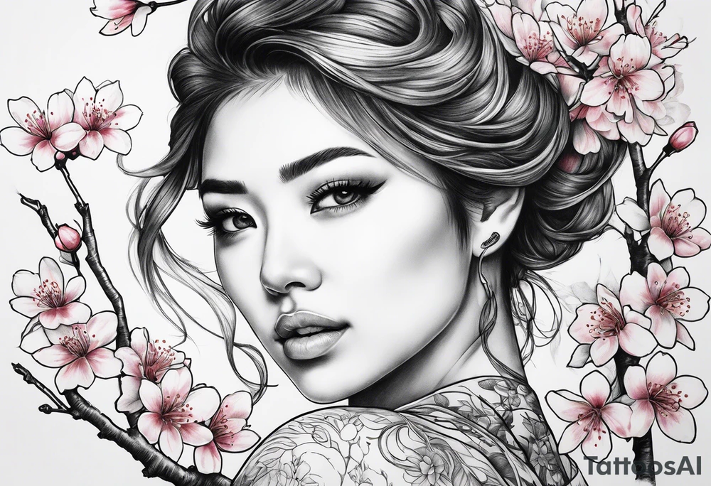 Cherry blossoms and number 7 tattoo idea