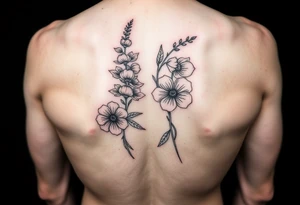 larkspur + hawthorne sleave tattoo, red ink. just the line art, no human mock-up
. tattoo idea