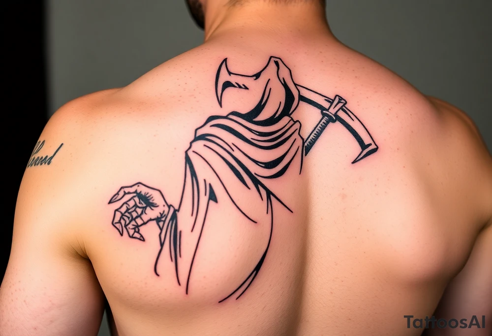 Simple grim reaper looking back holding his hand out to hold tattoo idea