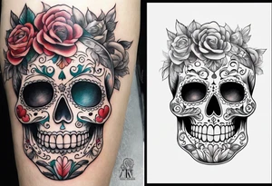 Lost a lot of weight. Sugar skull. Thigh tattoo tattoo idea