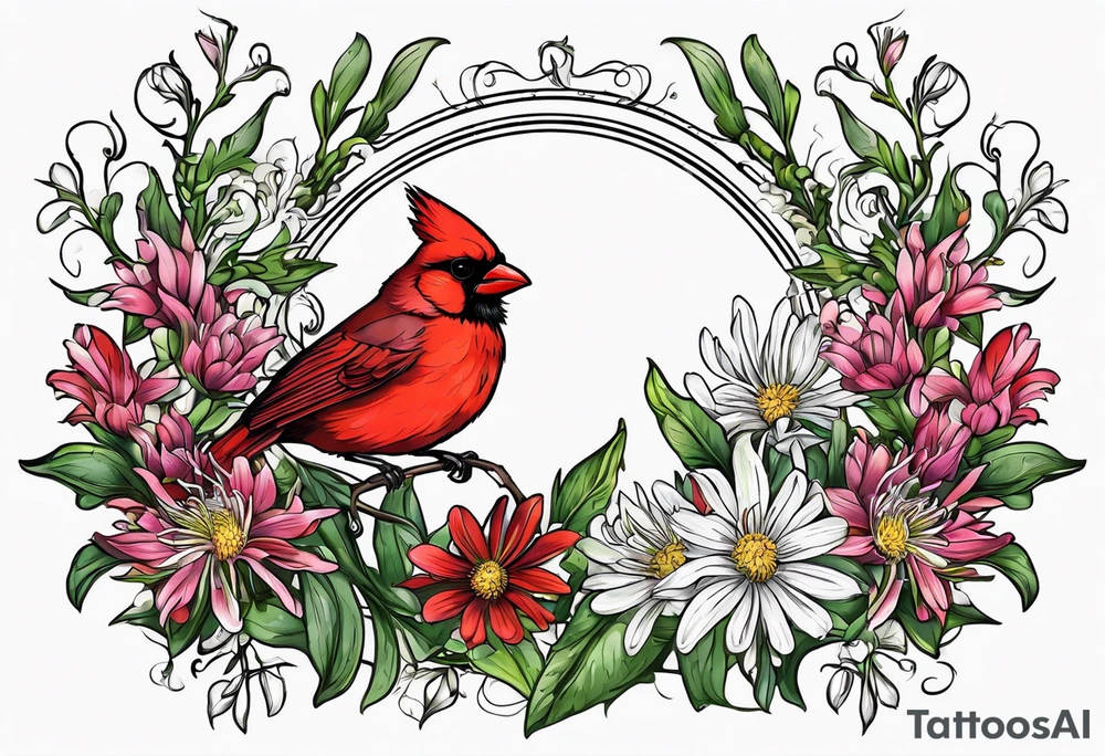 Aster flowers - sea rocket flowers with a cardinal around the words Dad tattoo idea