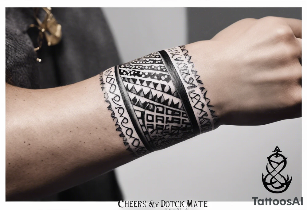 Cheers Mate text, armband +Celtic +Cancer Ribbon +tribal +artistic tattoo idea