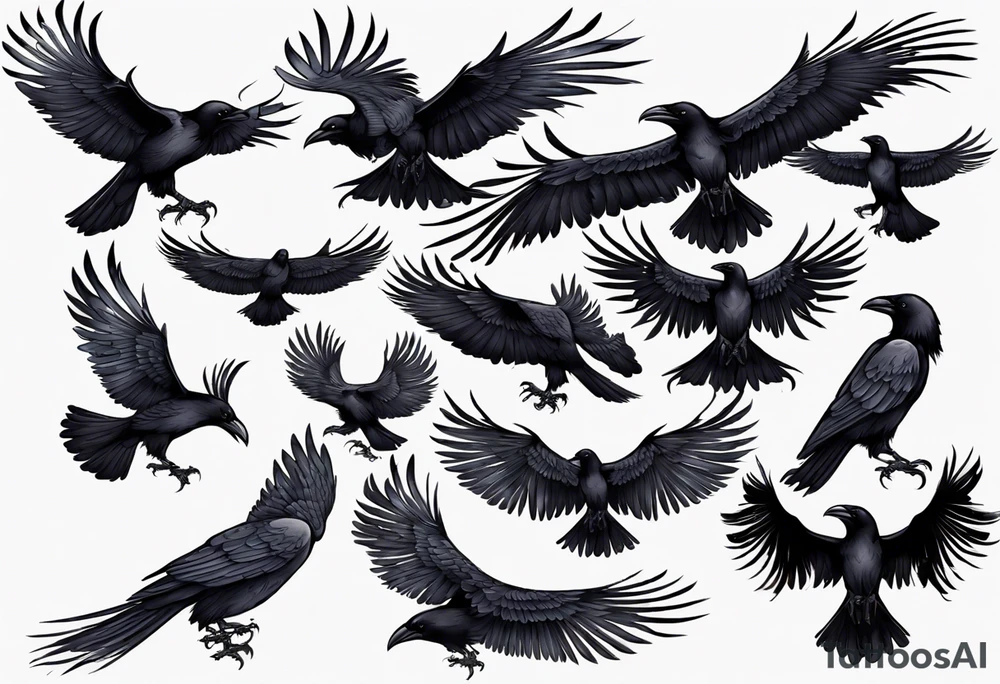 black raven with wings spread tattoo idea