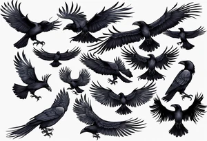 black raven with wings spread tattoo idea