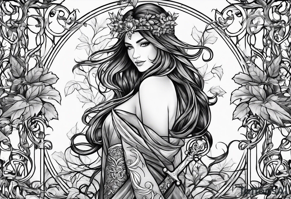 Leafy vines with sword tattoo idea