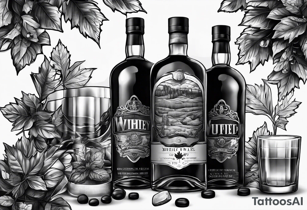 Canadian whiskey and glass and dog tags tattoo idea