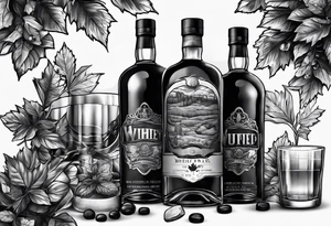 Canadian whiskey and glass and dog tags tattoo idea