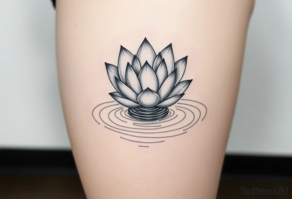 serene lotus flower emerging from sacred waters with ripples tattoo idea