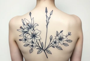 lilies, cherry blossoms and arrowhead plant in a floral wrap tattoo idea