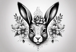Rabbit head and flowers tattoo idea