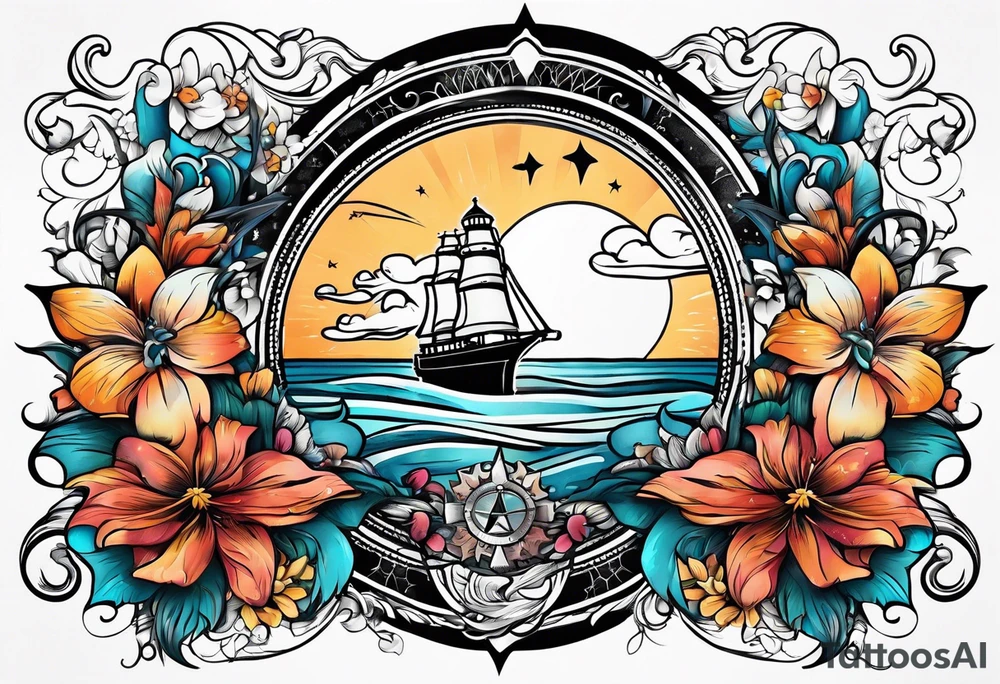 Flowers 
Anchors 
Muscle mustang 
Ocean
Stars 
Lighthouse tattoo idea