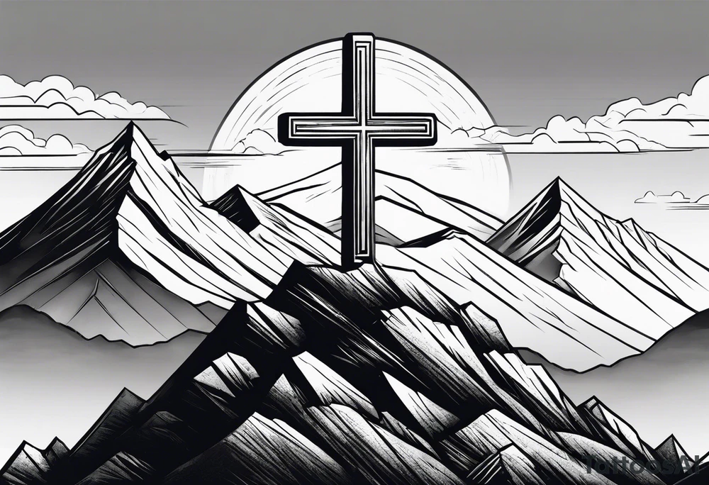 Cross on top of a mountain tattoo idea