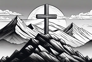 Cross on top of a mountain tattoo idea