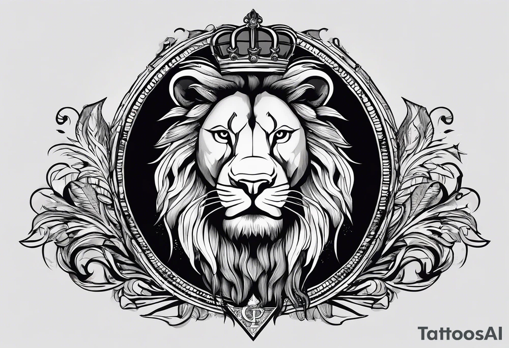 The last names Lyons, Powers, and Mast all listed out. A lion head below the lion. A Powers whiskey bottle below Powers. A Mastadon with tusks below Mast. tattoo idea