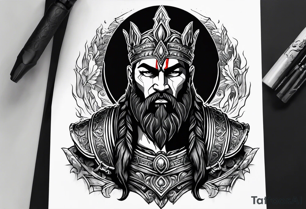 Black god of war with a small silver crown tattoo idea