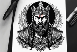 Black god of war with a small silver crown tattoo idea