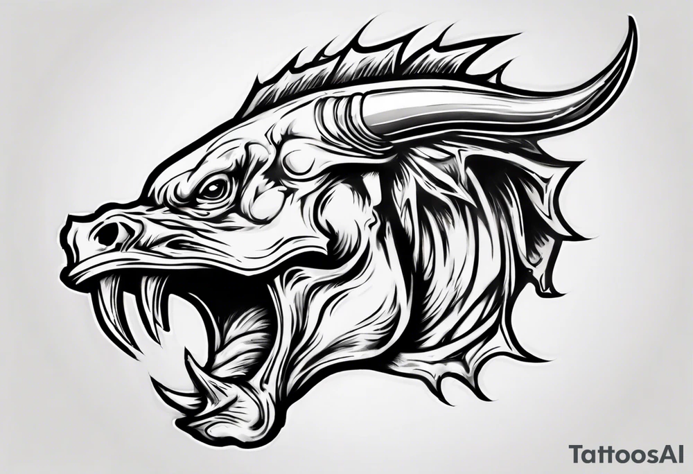 Aggressive Bullhead from the side facing right. tattoo idea