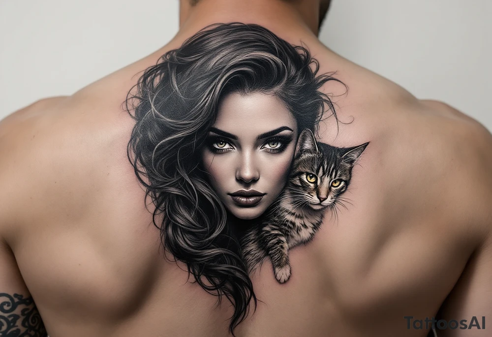 women portrait with cat tattoo idea