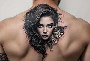 women portrait with cat tattoo idea