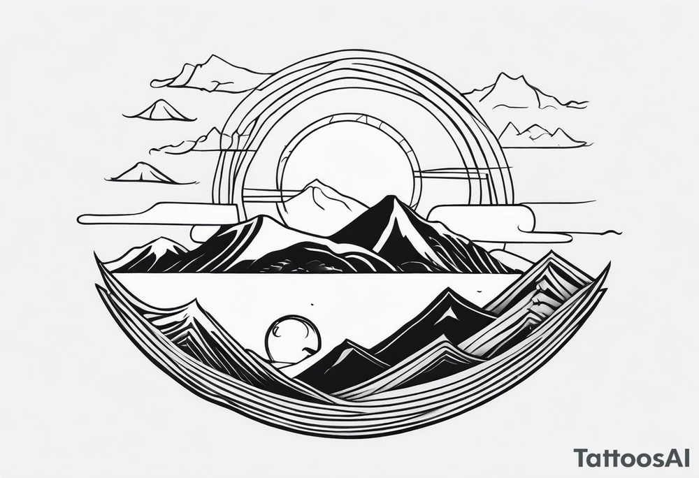 Sun, sea, mountain tattoo idea