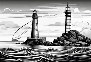 phare maritime dans un bateau entouré de voiles. tattoo idea