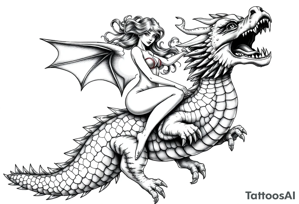 small naked girl riding big dragon, slut tattoo idea