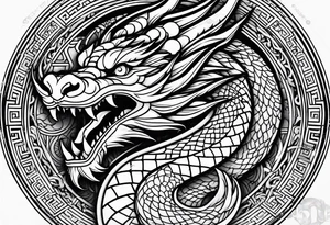 Fierce Chinese dragon black outline with orb tattoo idea