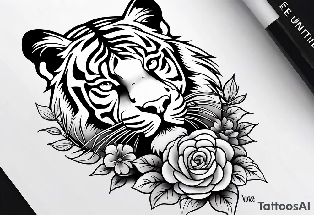 Full arm sleeve with compass and tiger roses tattoo idea Full arm sleeve with compass and tiger roses tattoo idea