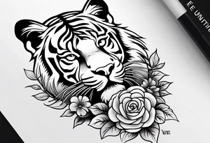 Full arm sleeve with compass and tiger roses tattoo idea