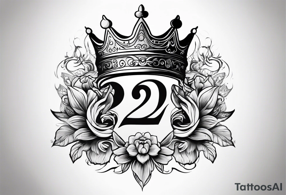 elegant number 22 with a crown tattoo idea