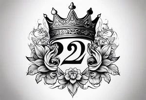 elegant number 22 with a crown tattoo idea