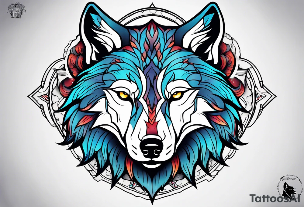 Neotraditional wolf tattoo idea