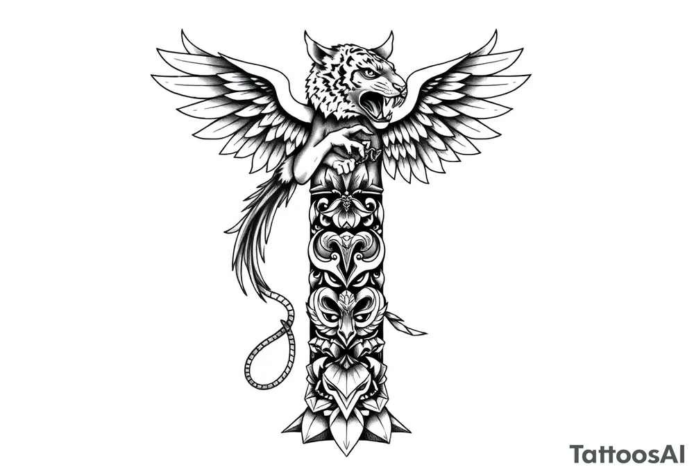 a phoenix and a tiger totem pole tattoo idea