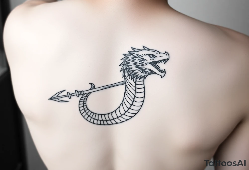 sea serpent with trident tattoo idea