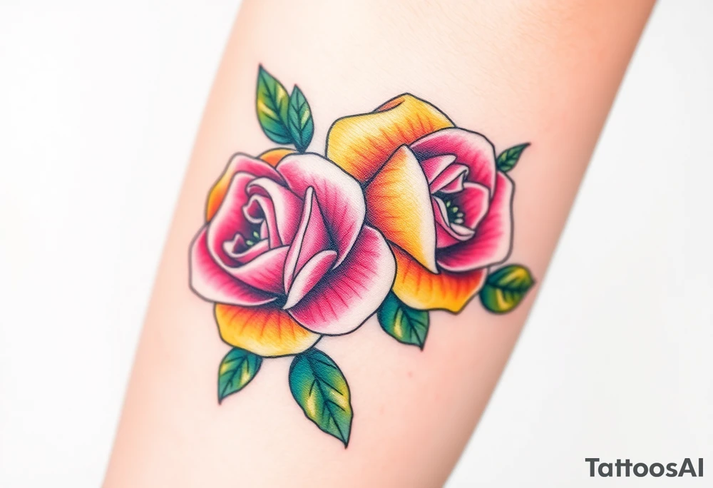 Pink and yellow roses tattoo idea
