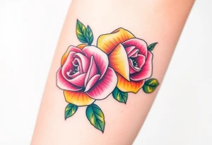 Pink and yellow roses tattoo idea