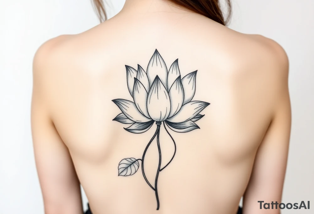Lotus unalome with stems and leaves underboob tattoo idea