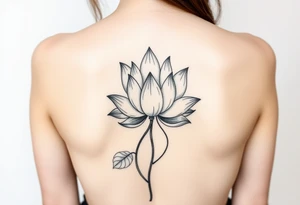 Lotus unalome with stems and leaves underboob tattoo idea